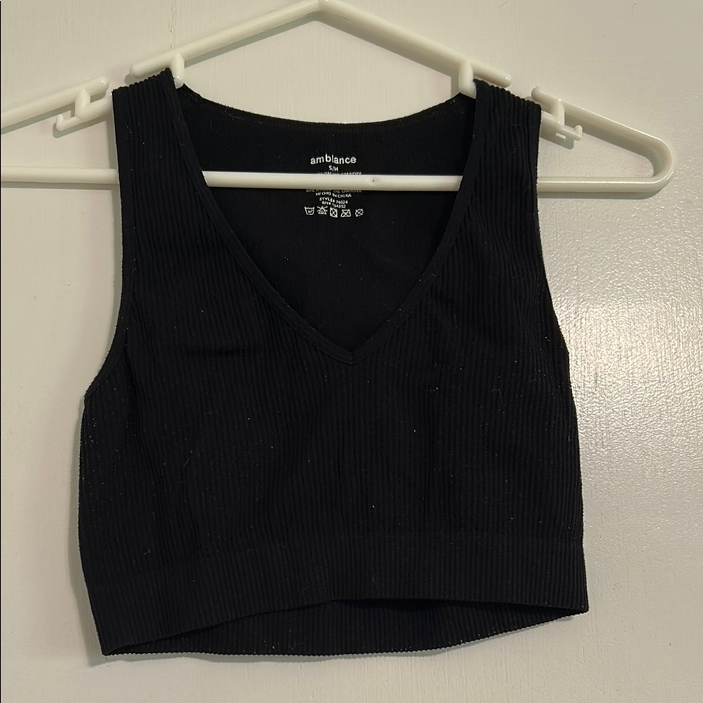 Ambiance Black Fitted Sleeveless Crop Tank Top
